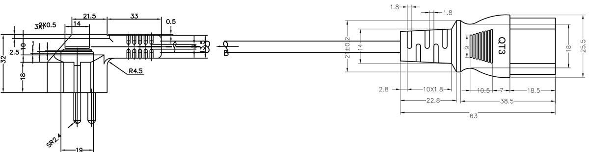 CEE7/7 SCHUKO插头配IEC 60320 C13电脑电源线