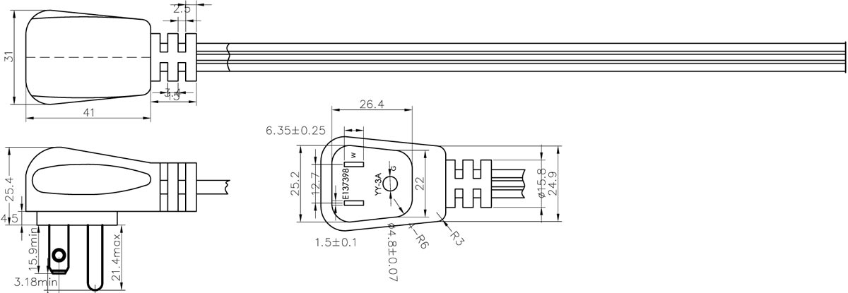 NEMA5-15P美国右弯插头电源线UL认证