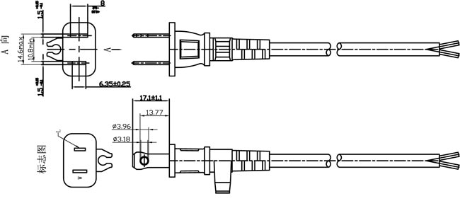 NEMA1-15P两芯带扣UL认证插头