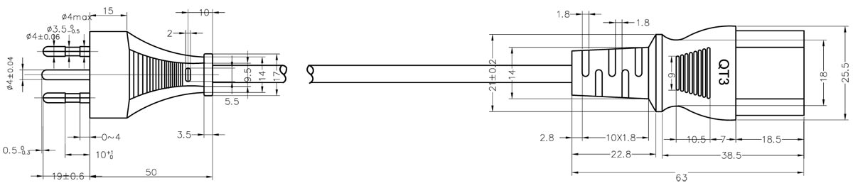 IMQ认证意大利三芯插头配IEC C13电脑品字尾电源线