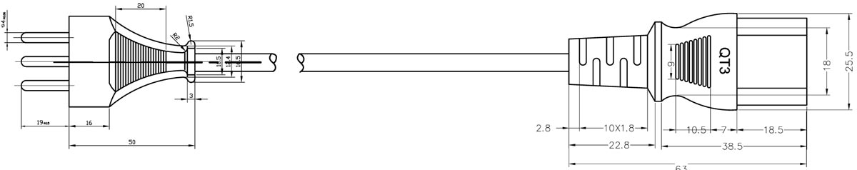 瑞士SEV认证三芯插头配IEC 60320 C13电源线