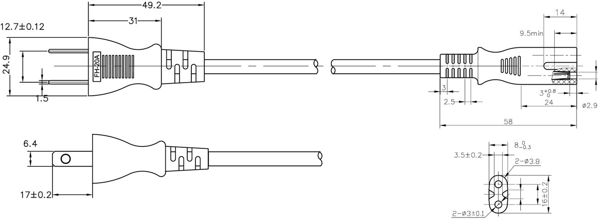 日本插头配八字尾电源线 日本插头配八字尾电源线
